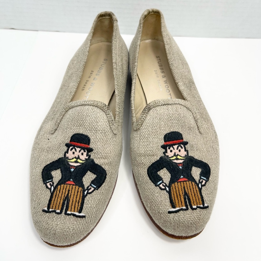 Stubbs & Wootton Tan Embroidered Loafers